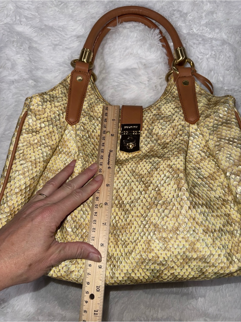 Brahmin Cream Snake-embossed Satchel - Picture 9 of 16